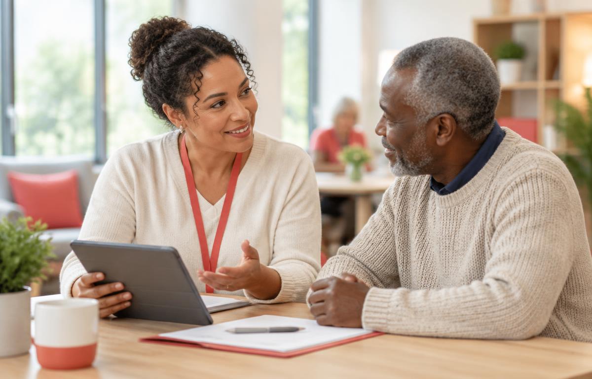 Social care professional supporting a client